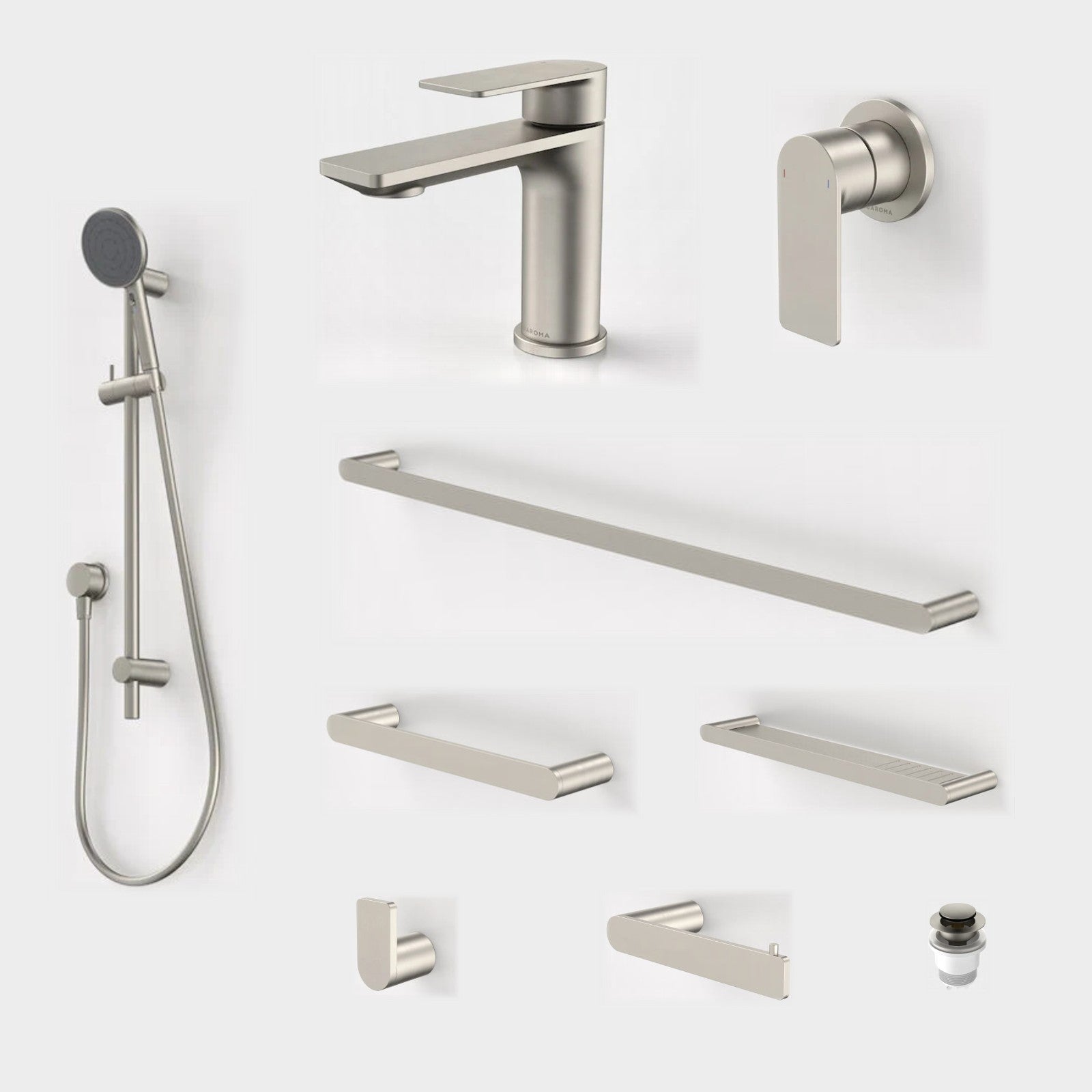 Caroma Urbane II 9-Piece Bathroom Package - Brushed Nickel: every piece in the package