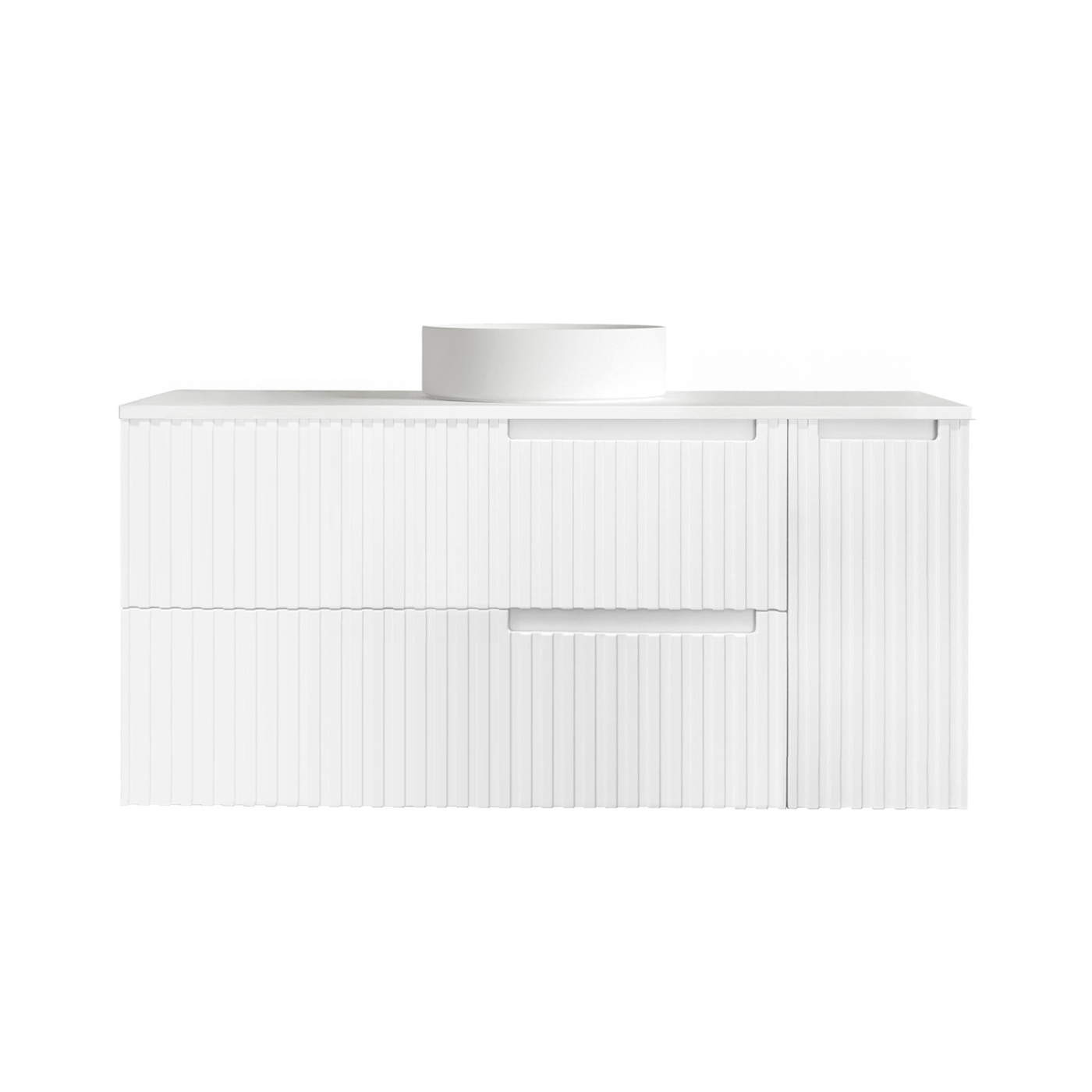 Otti Noosa Fluted Satin White Wall Hung Vanity 600 / 750 / 900 / 1200 / 1500 MM