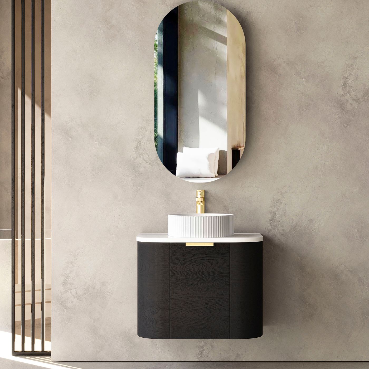 Otti Bondi Wall Hung Curve Vanity | Natural Oak & Black Oak | 600 / 750 / 900 / 1200 / 1500 / 1800 MM