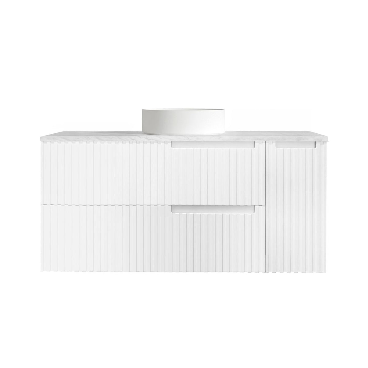 Otti Noosa Fluted Satin White Wall Hung Vanity 600 / 750 / 900 / 1200 / 1500 MM