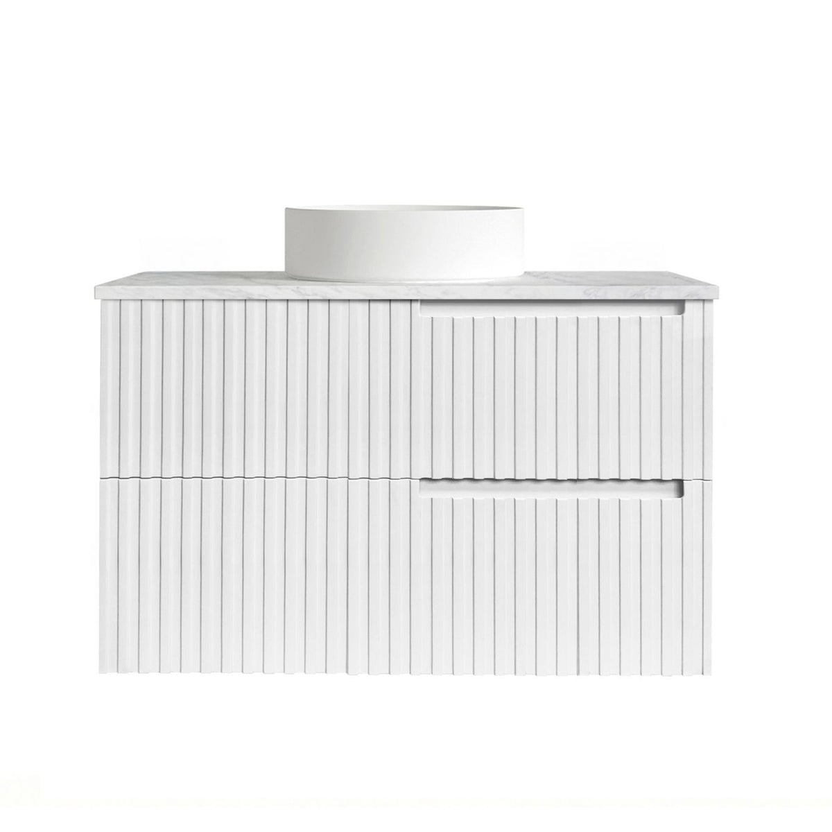 Otti Noosa Fluted Satin White Wall Hung Vanity 600 / 750 / 900 / 1200 / 1500 MM