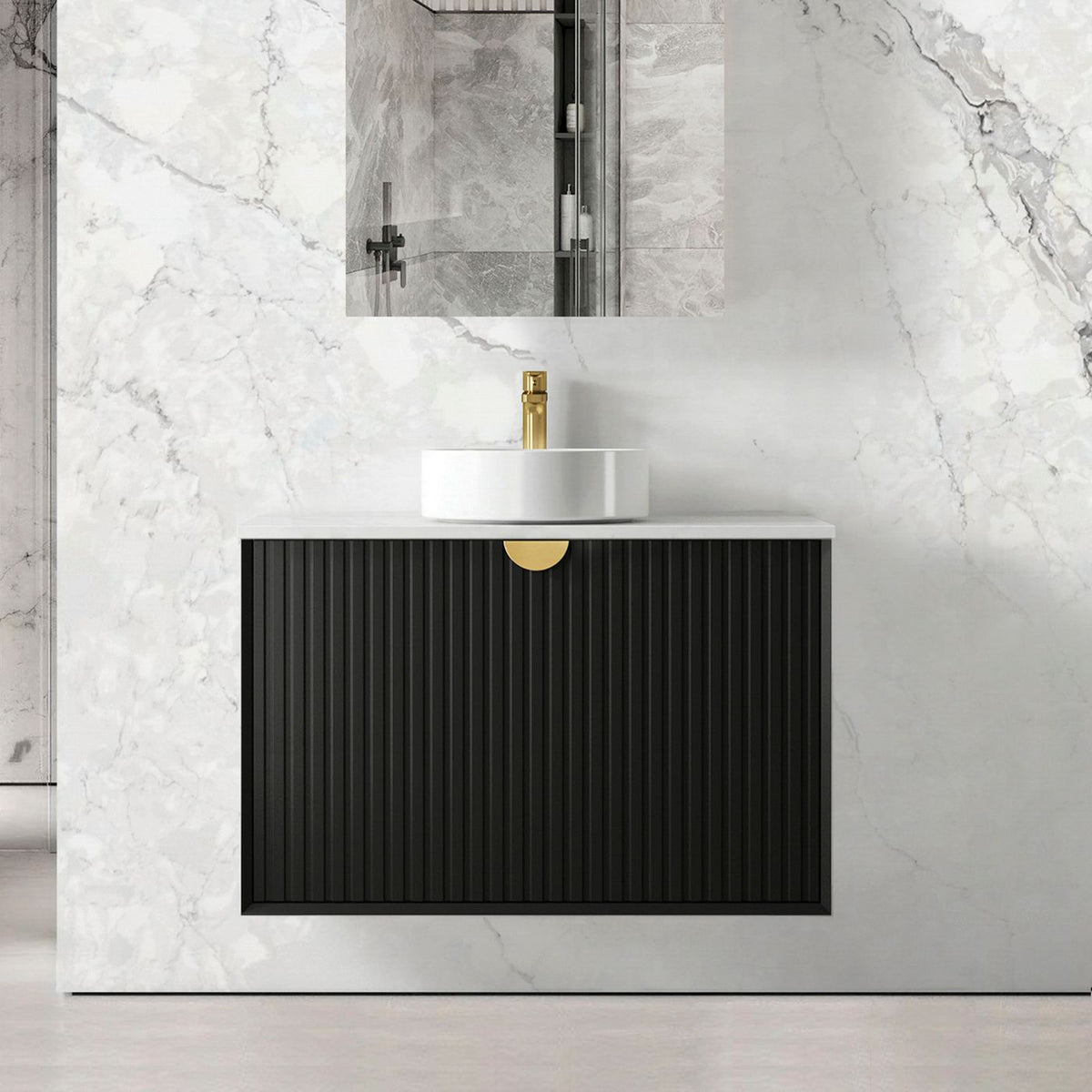 Otti Marlo Fluted Wall Hung Vanity | Matte Black