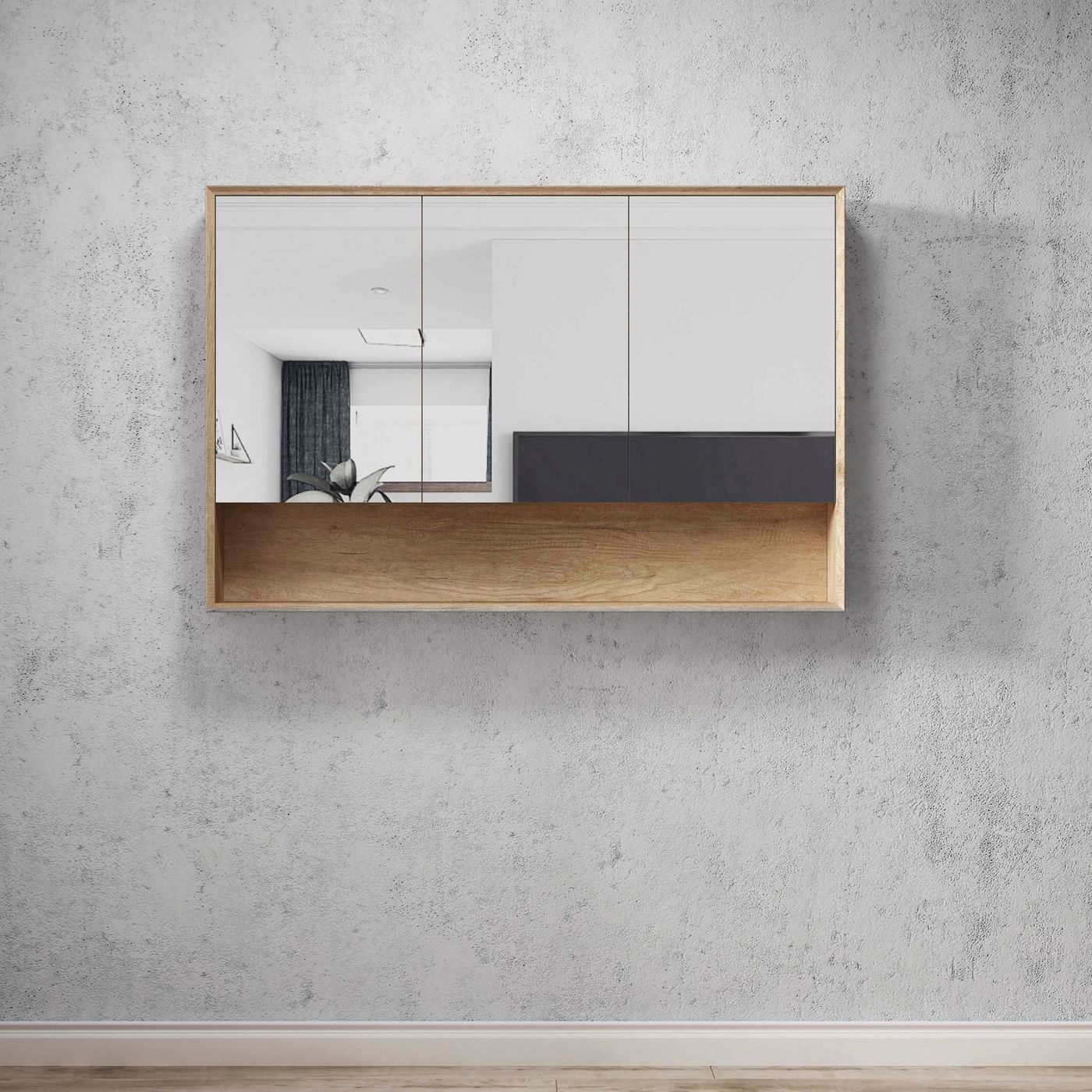 Otti Byron Shaving Cabinet With Shelf | Natural Oak & Woodland Oak