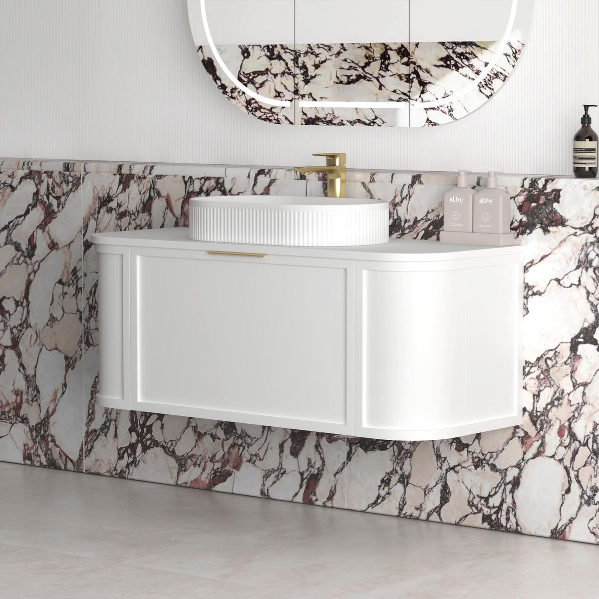 Otti Hampshire Wall Hung Curve Vanity | Satin White