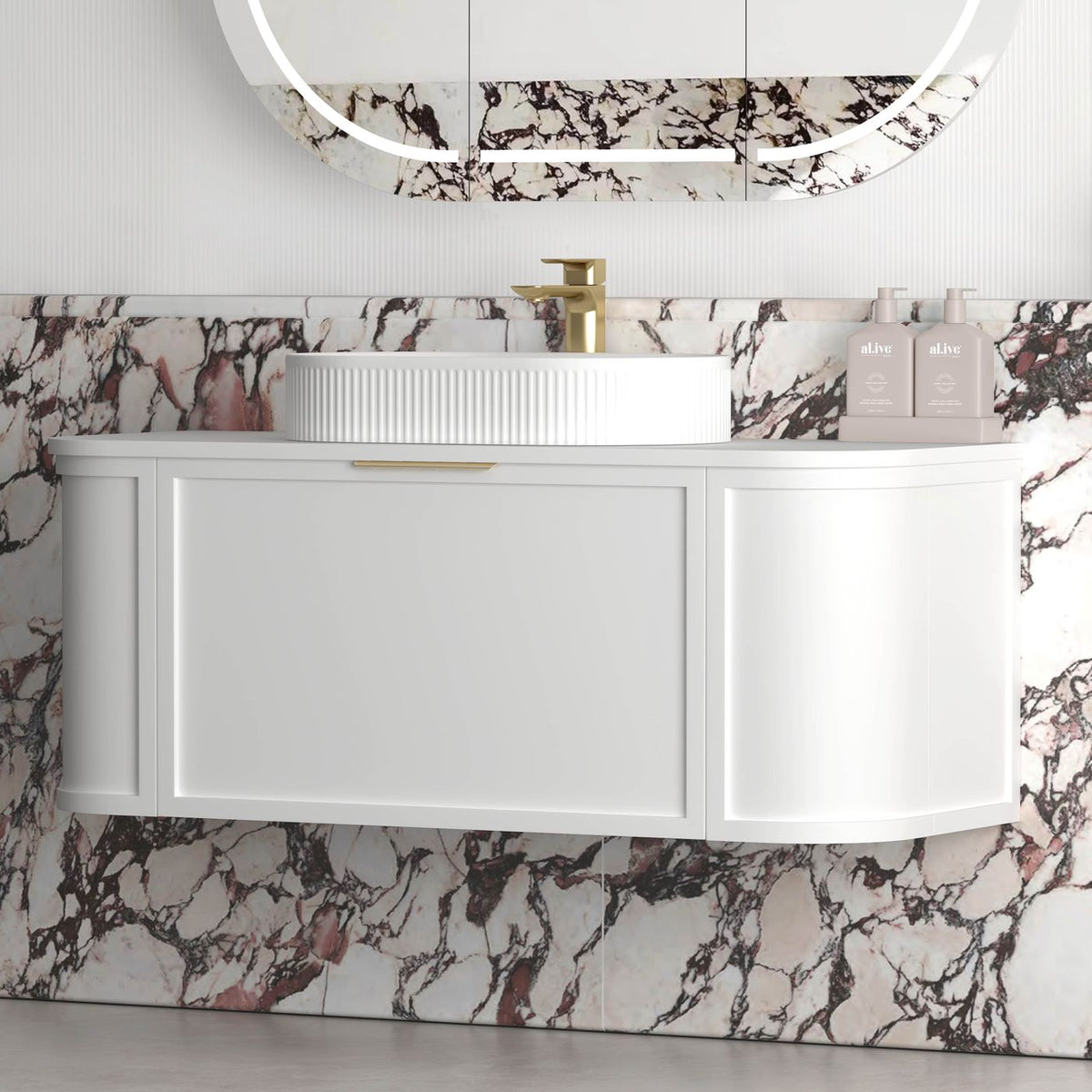 Otti Hampshire Wall Hung Curve Vanity | Satin White