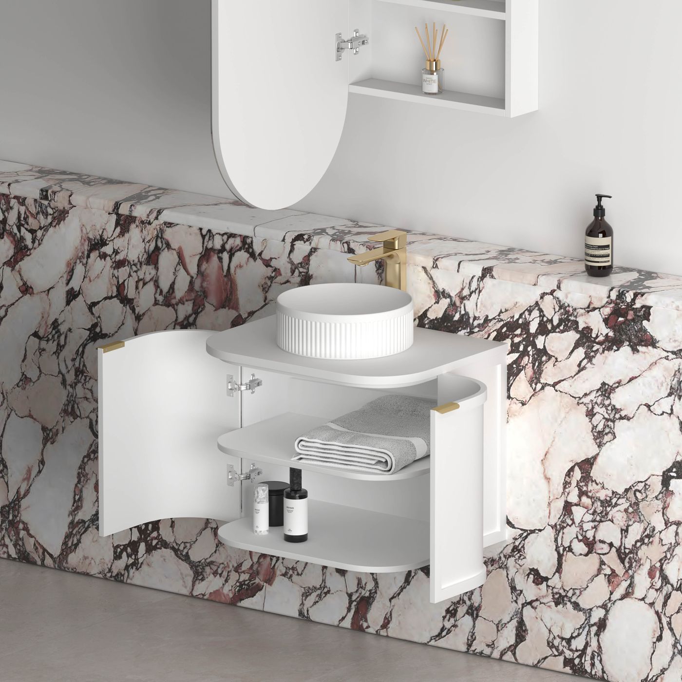 Otti Hampshire Wall Hung Curve Vanity | Satin White