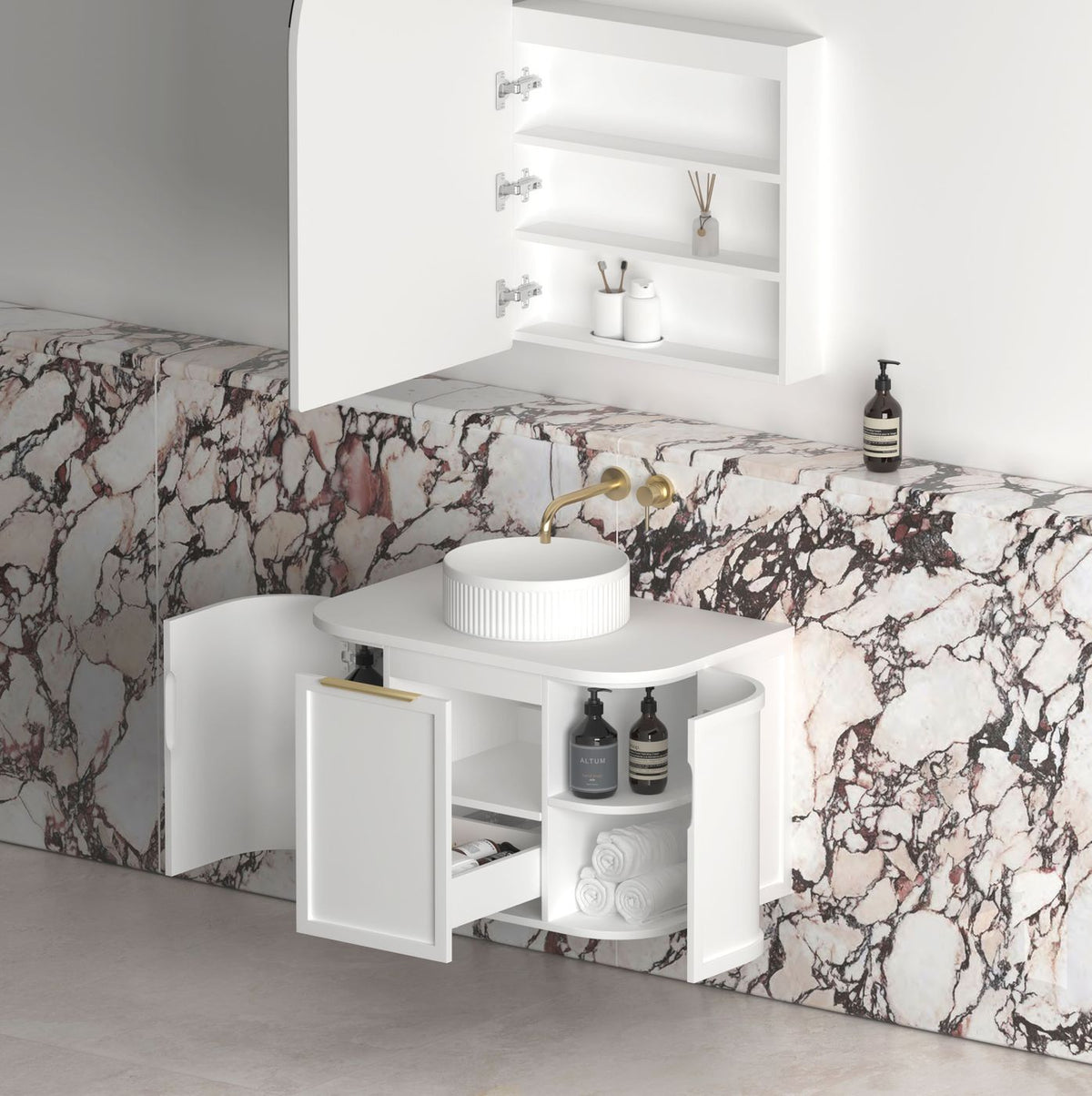 Otti Hampshire Wall Hung Curve Vanity | Satin White