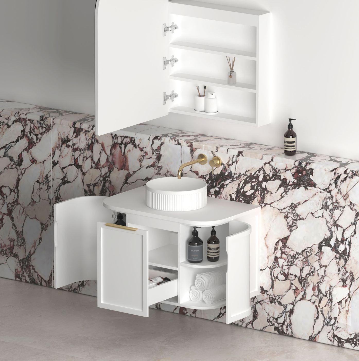 Otti Hampshire Wall Hung Curve Vanity | Satin White