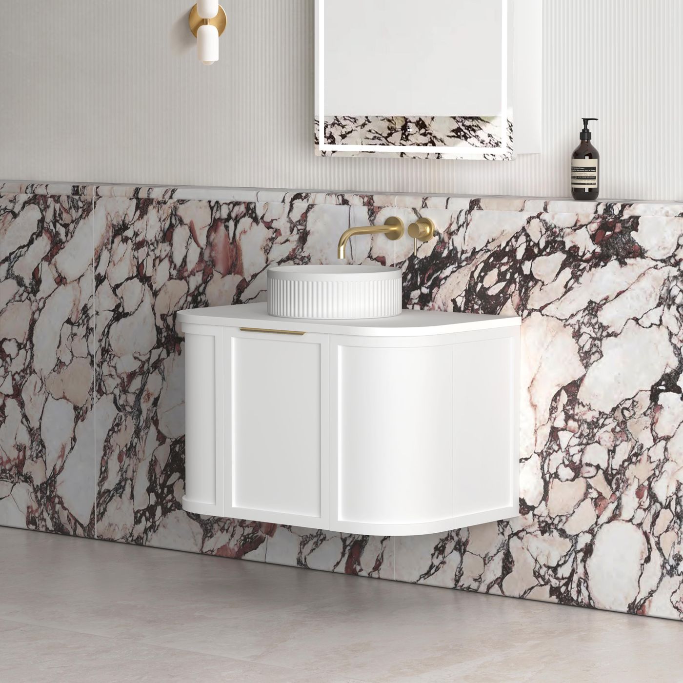 Otti Hampshire Wall Hung Curve Vanity | Satin White