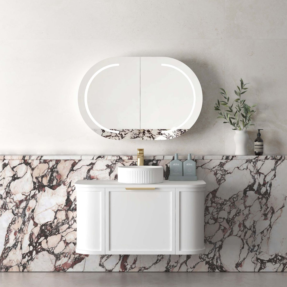 Otti Hampshire Wall Hung Curve Vanity | Satin White