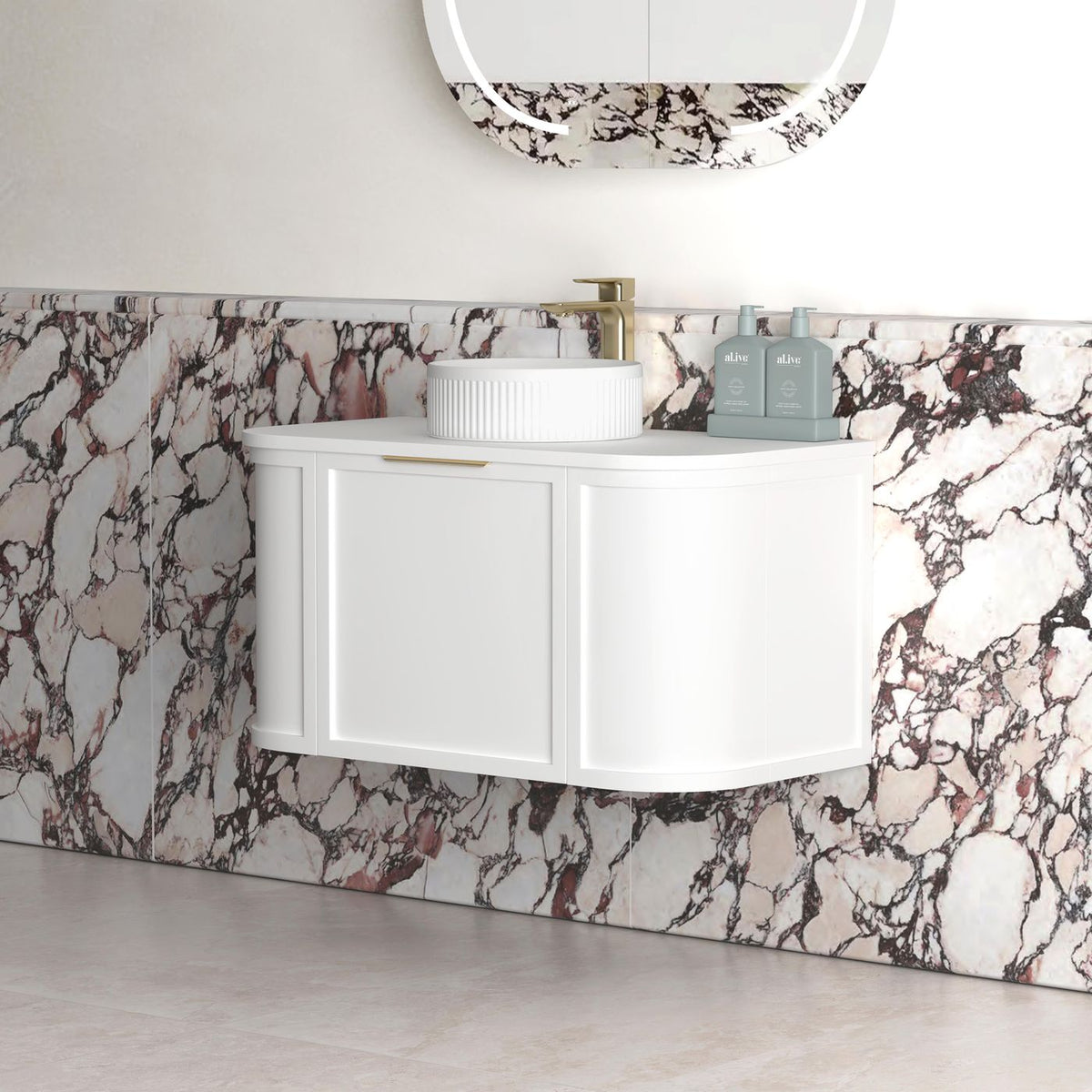 Otti Hampshire Wall Hung Curve Vanity | Satin White