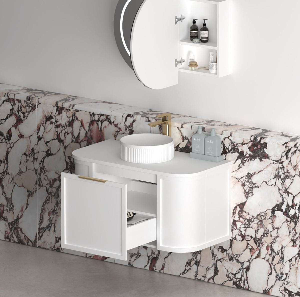 Otti Hampshire Wall Hung Curve Vanity | Satin White