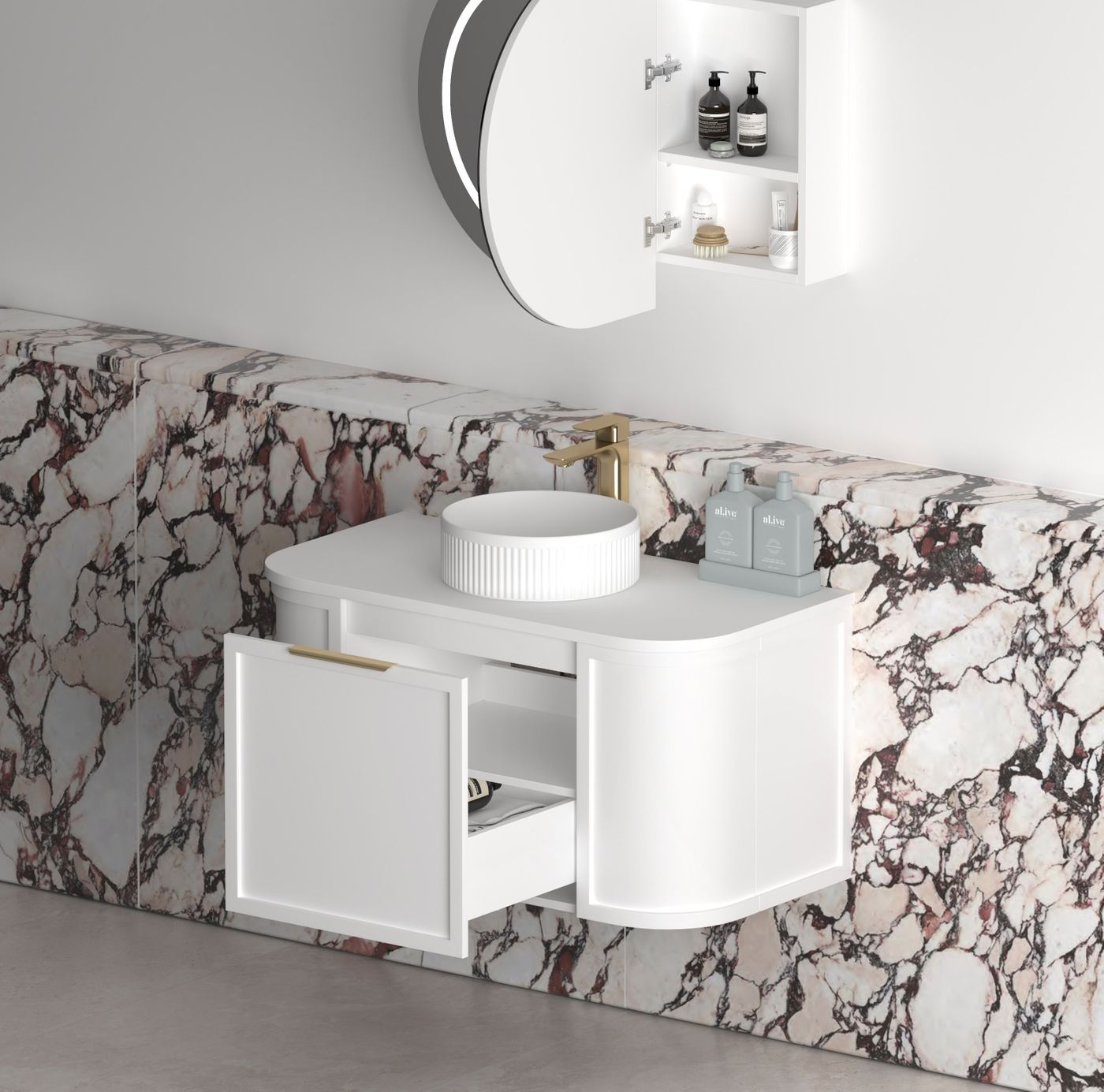 Otti Hampshire Wall Hung Curve Vanity | Satin White