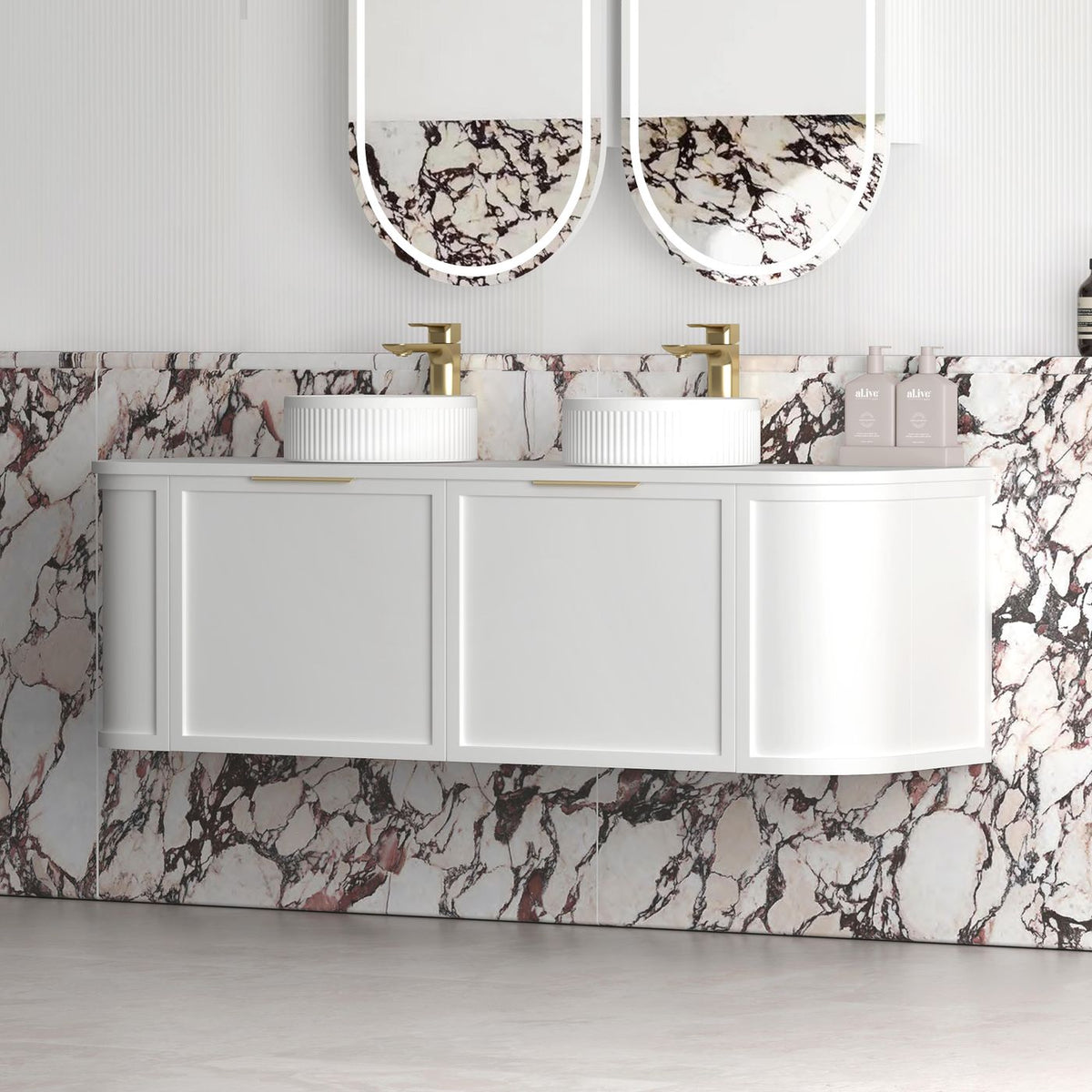 Otti Hampshire Wall Hung Curve Vanity | Satin White