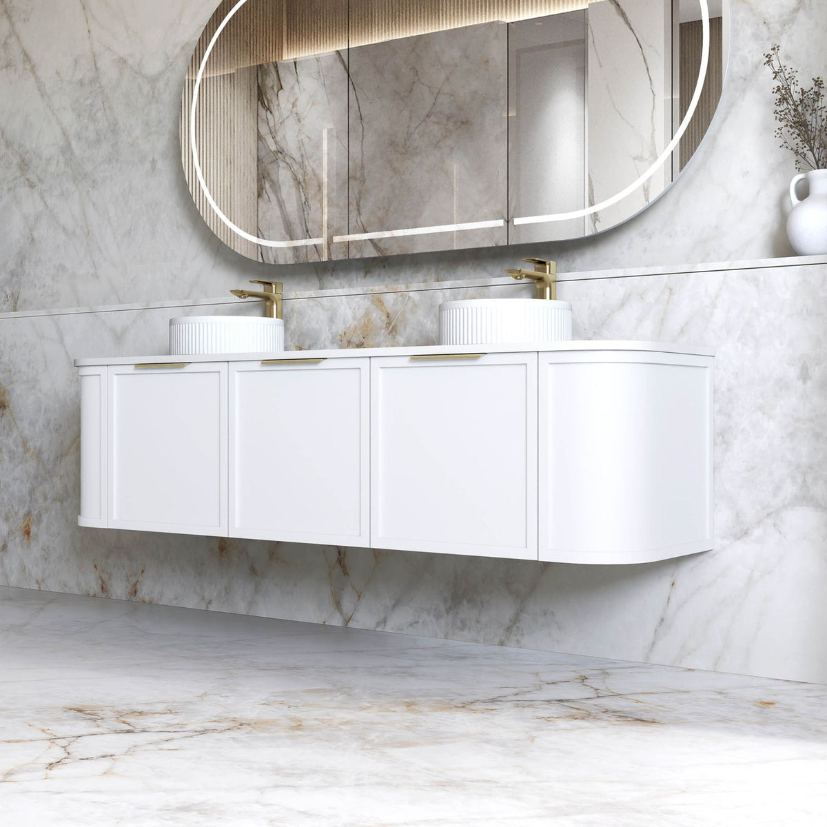 Otti Hampshire Wall Hung Curve Vanity | Satin White