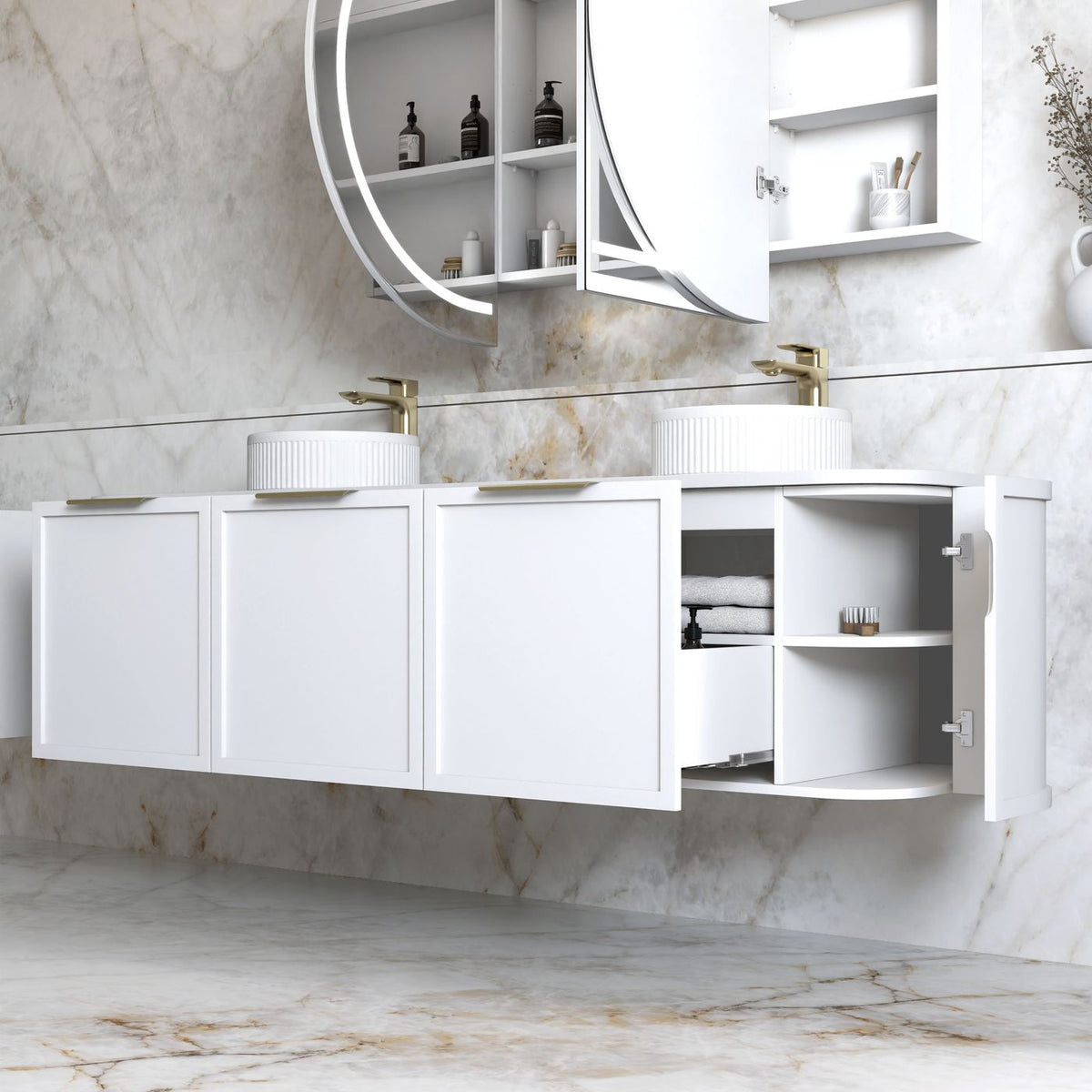 Otti Hampshire Wall Hung Curve Vanity | Satin White