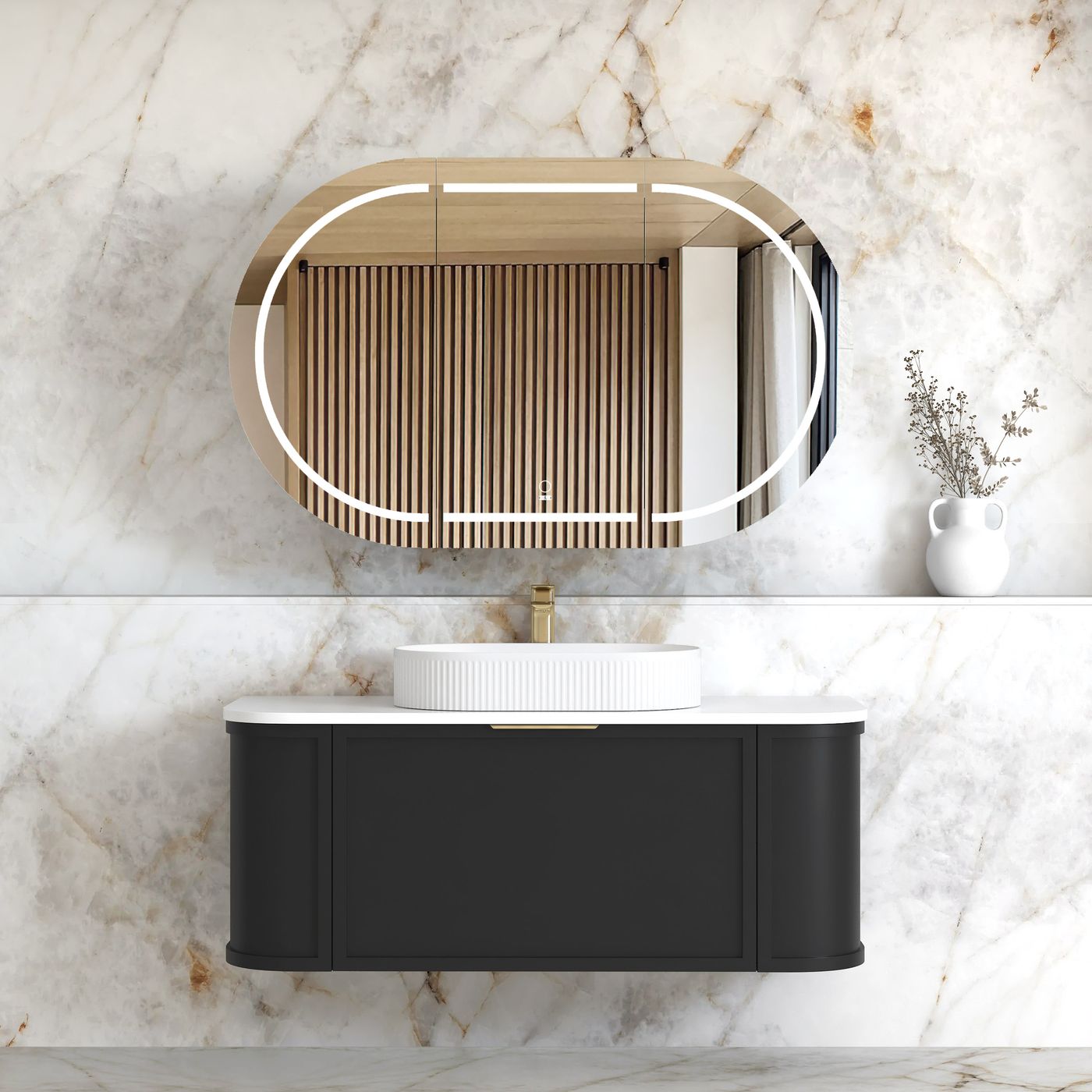 Otti Hampshire Wall Hung Curve Vanity | Satin Black