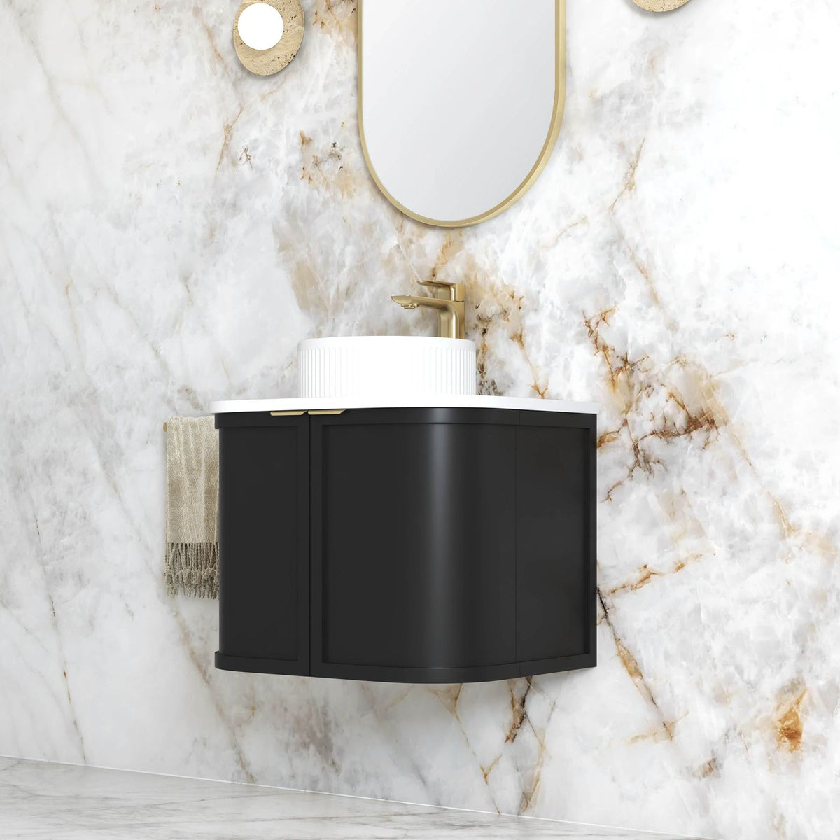 Otti Hampshire Wall Hung Curve Vanity | Satin Black