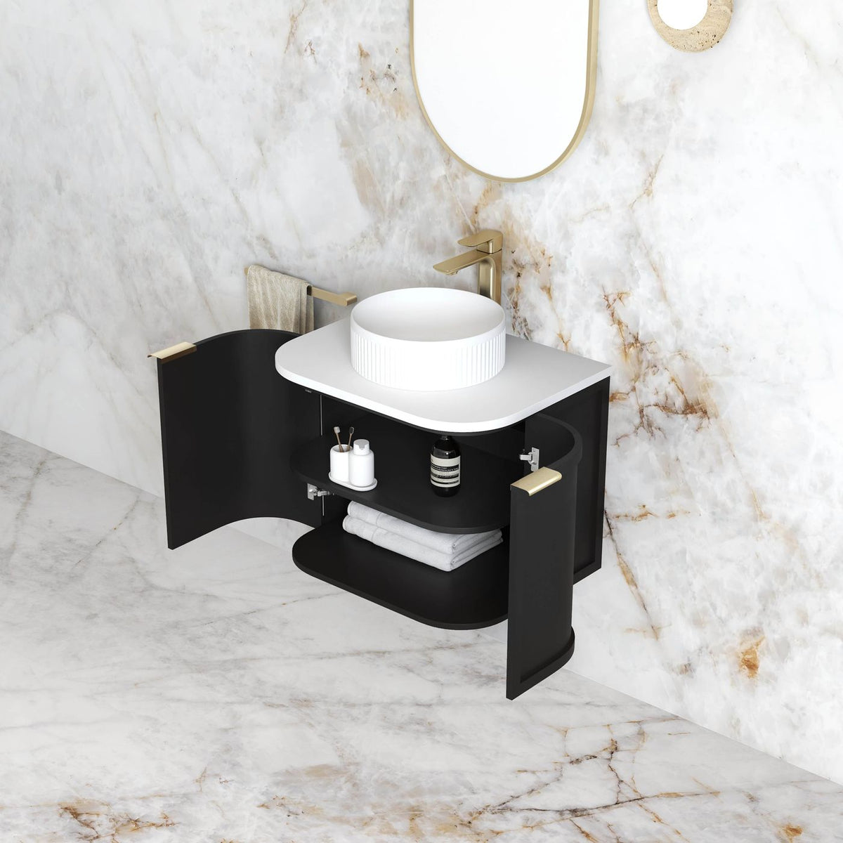 Otti Hampshire Wall Hung Curve Vanity | Satin Black