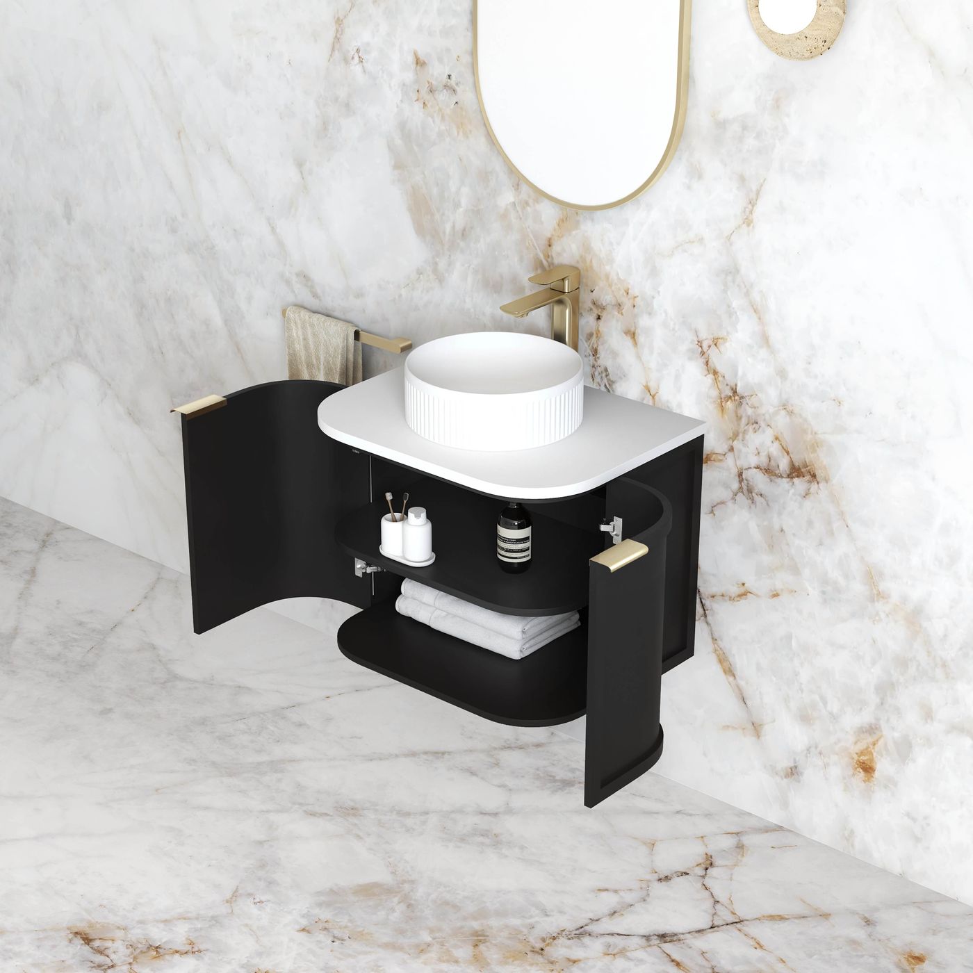 Otti Hampshire Wall Hung Curve Vanity | Satin Black