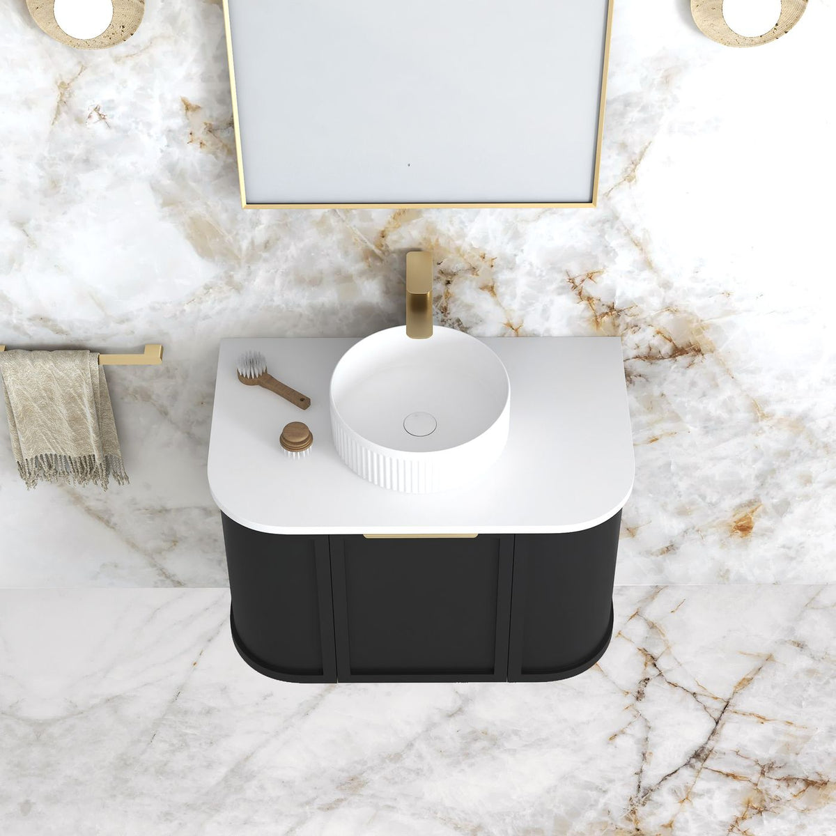 Otti Hampshire Wall Hung Curve Vanity | Satin Black