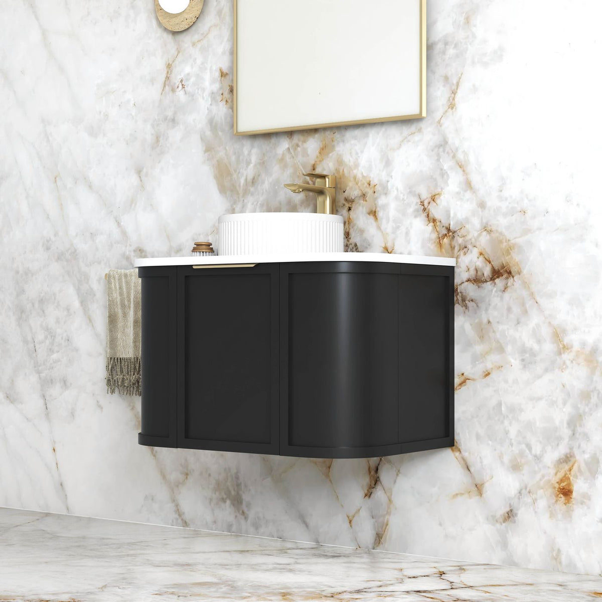 Otti Hampshire Wall Hung Curve Vanity | Satin Black