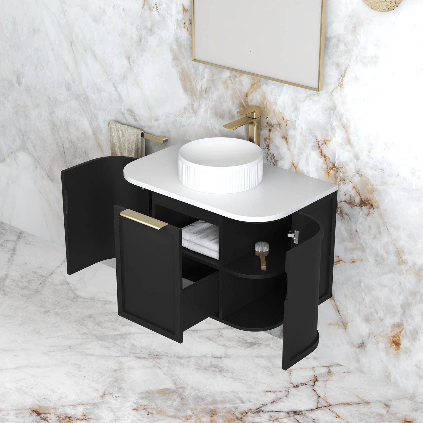 Otti Hampshire Wall Hung Curve Vanity | Satin Black