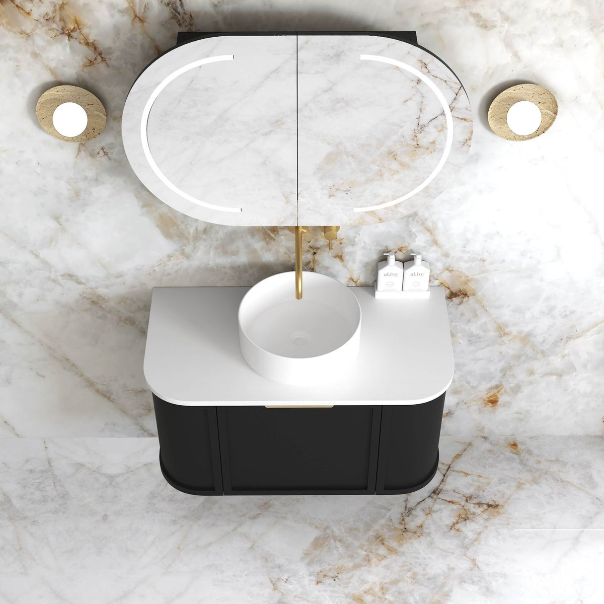 Otti Hampshire Wall Hung Curve Vanity | Satin Black