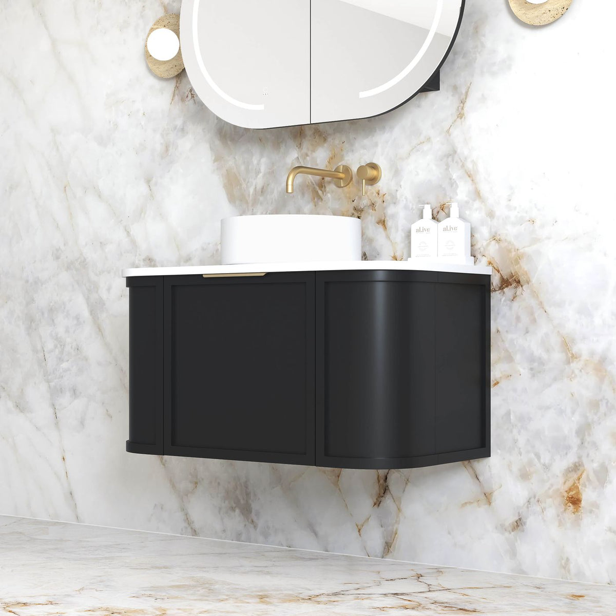Otti Hampshire Wall Hung Curve Vanity | Satin Black