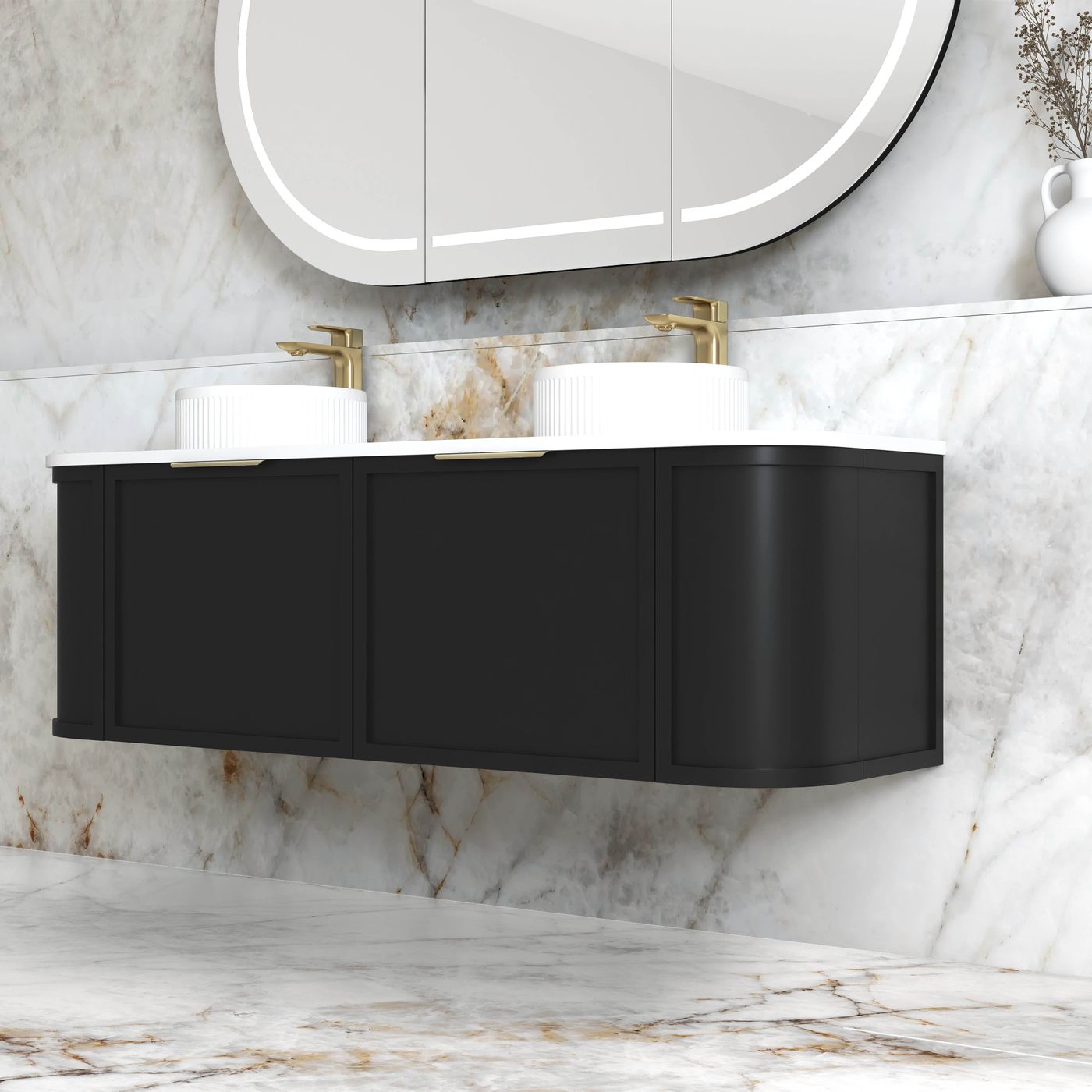 Otti Hampshire Wall Hung Curve Vanity | Satin Black
