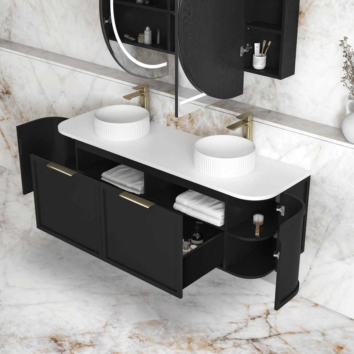 Otti Hampshire Wall Hung Curve Vanity | Satin Black