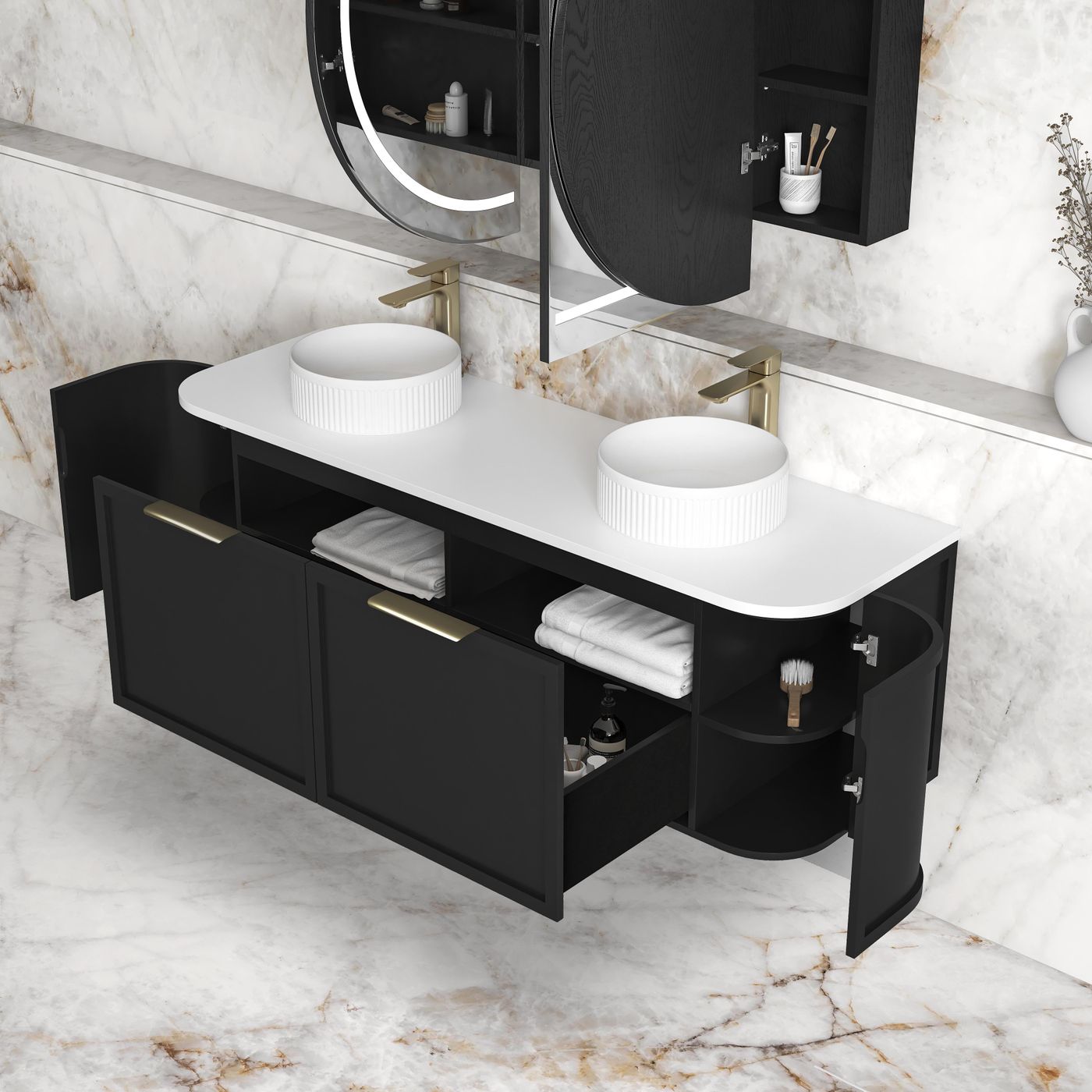 Otti Hampshire Wall Hung Curve Vanity | Satin Black