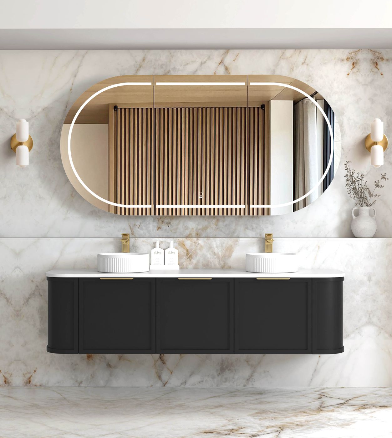 Otti Hampshire Wall Hung Curve Vanity | Satin Black