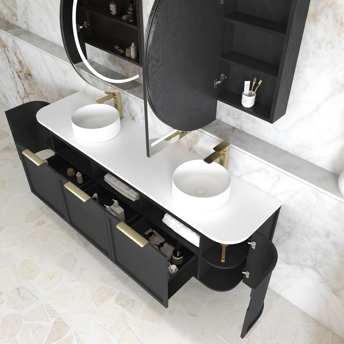 Otti Hampshire Wall Hung Curve Vanity | Satin Black