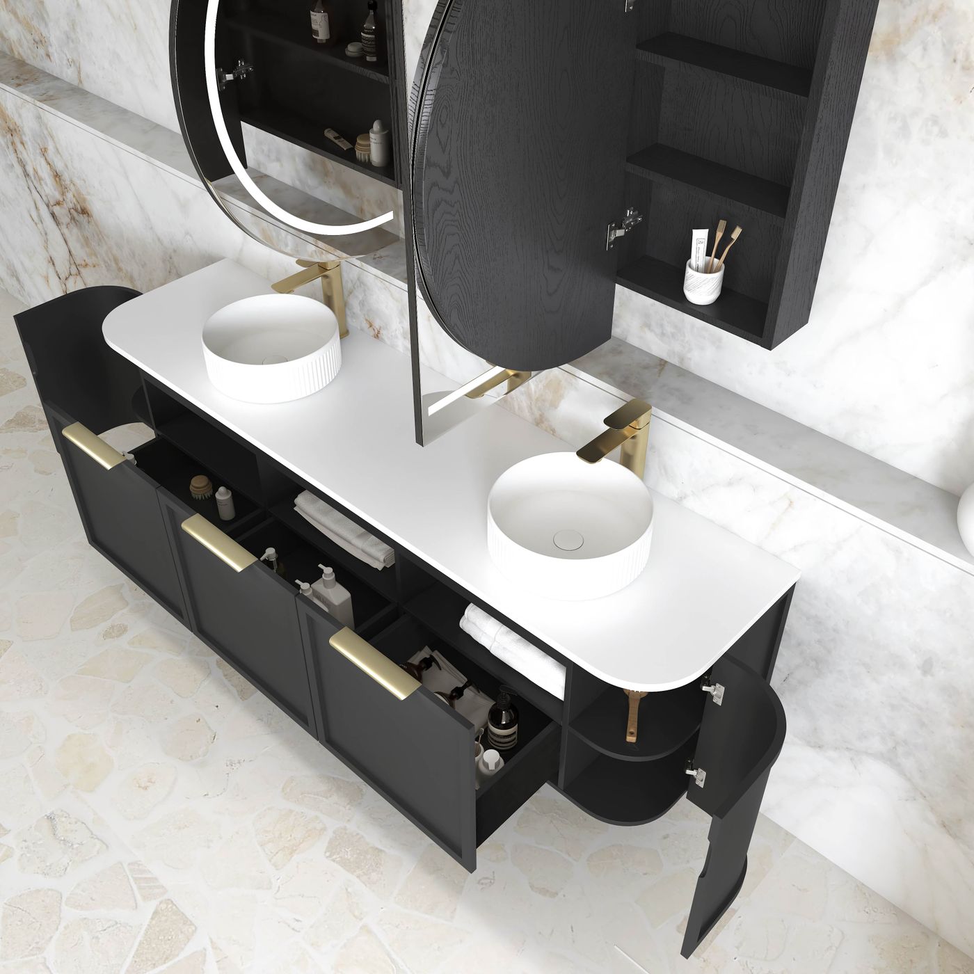Otti Hampshire Wall Hung Curve Vanity | Satin Black