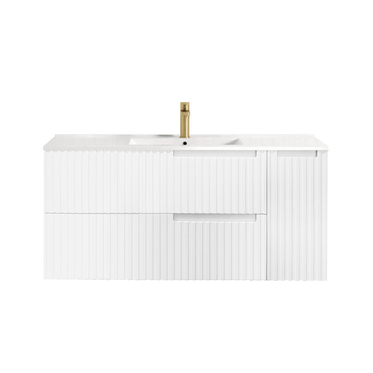 Otti Noosa Fluted Satin White Wall Hung Vanity 600 / 750 / 900 / 1200 / 1500 MM