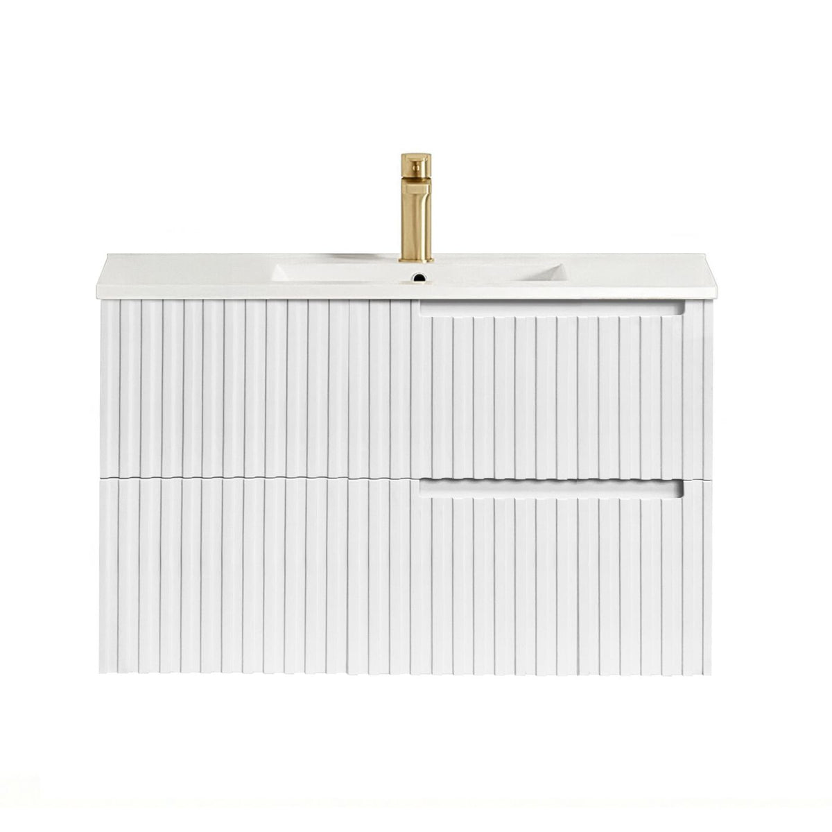 Otti Noosa Fluted Satin White Wall Hung Vanity 600 / 750 / 900 / 1200 / 1500 MM