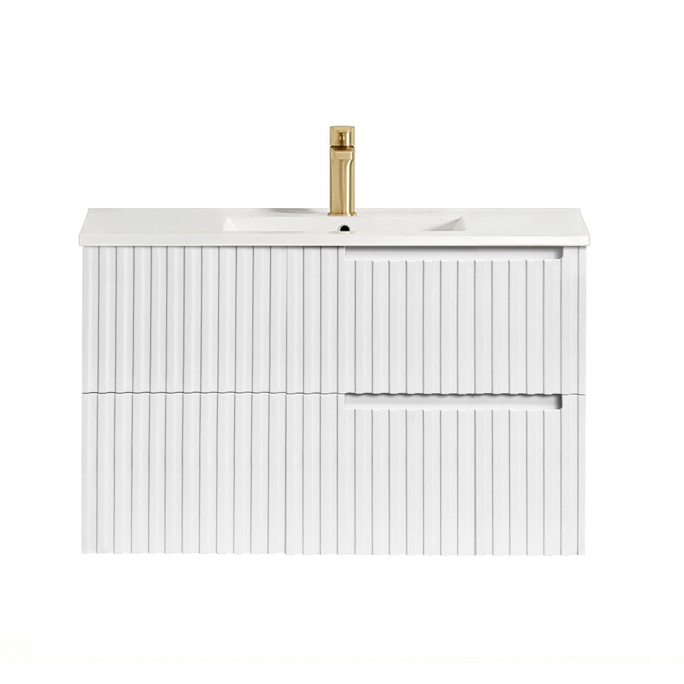 Otti Noosa Fluted Satin White Wall Hung Vanity 600 / 750 / 900 / 1200 / 1500 MM
