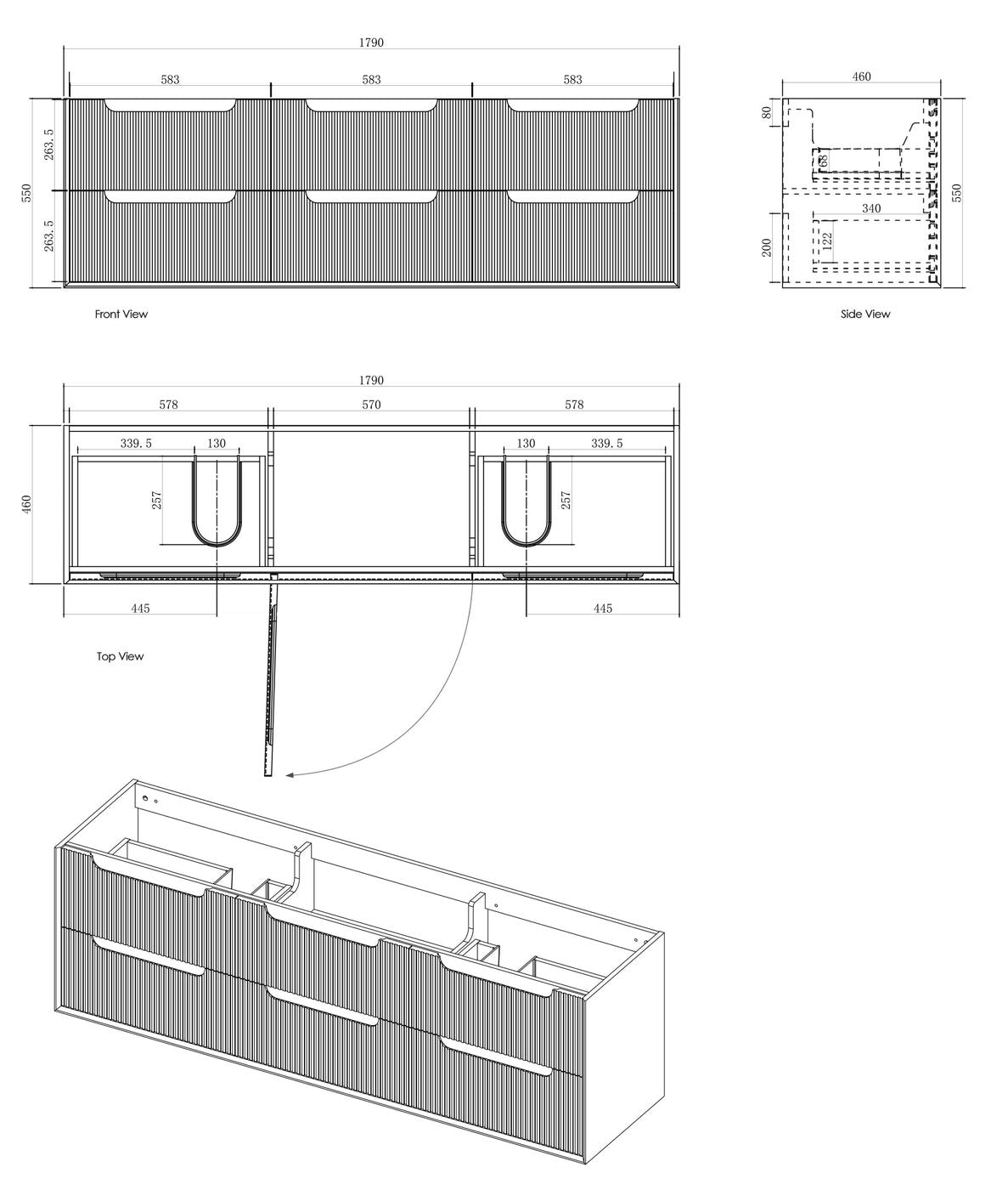 Otti Byron Fluted Woodland Oak Wall Hung Vanity 1800mm