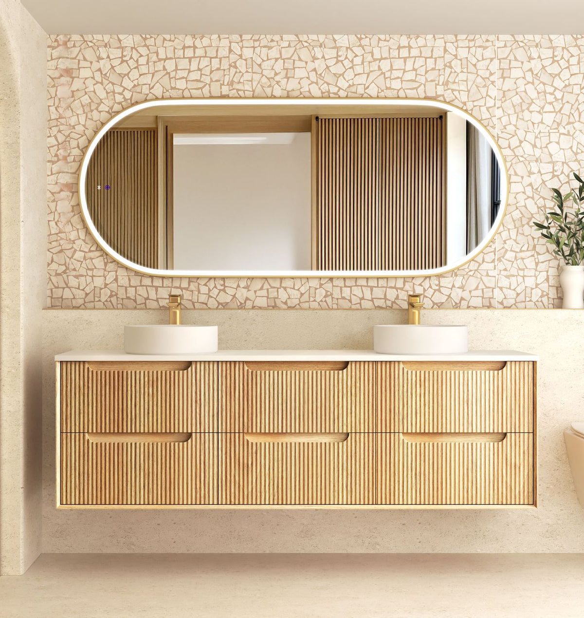 Otti Byron Fluted Woodland Oak Wall Hung Vanity 1800mm