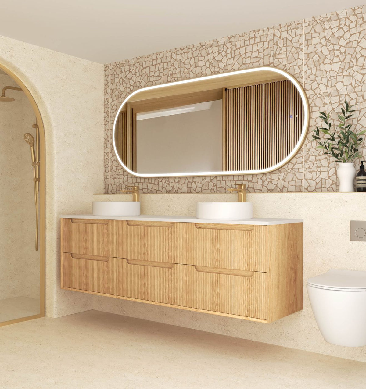 Otti Byron Fluted Woodland Oak Wall Hung Vanity 1800mm