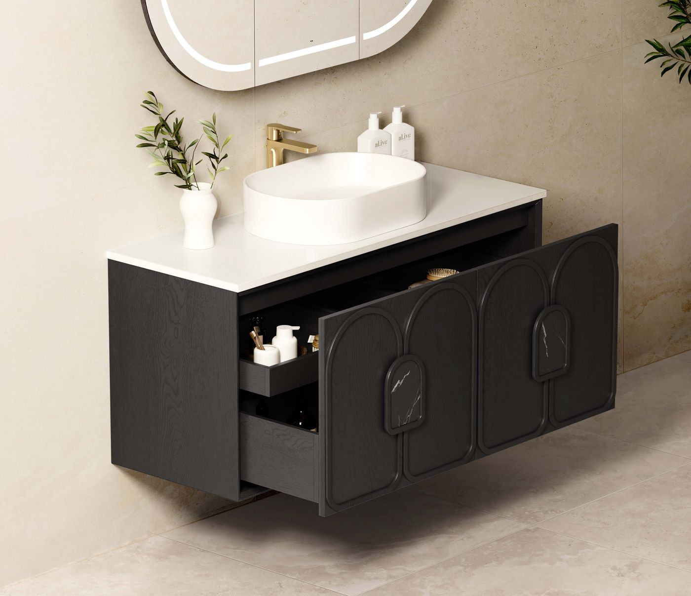 Otti Laguna Mark II Wall Hung Vanity | Black Oak
