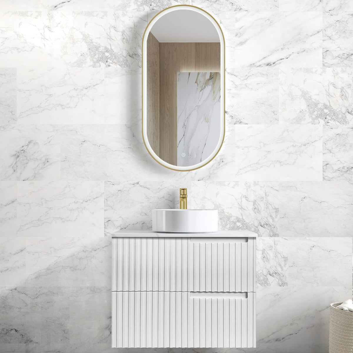 Otti Noosa Fluted Satin White Wall Hung Vanity