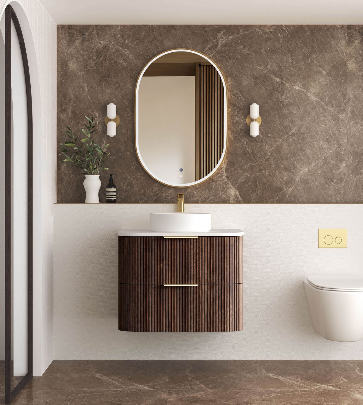 Otti Havana Fluted Wall Hung Curve Vanity | Sable Walnut