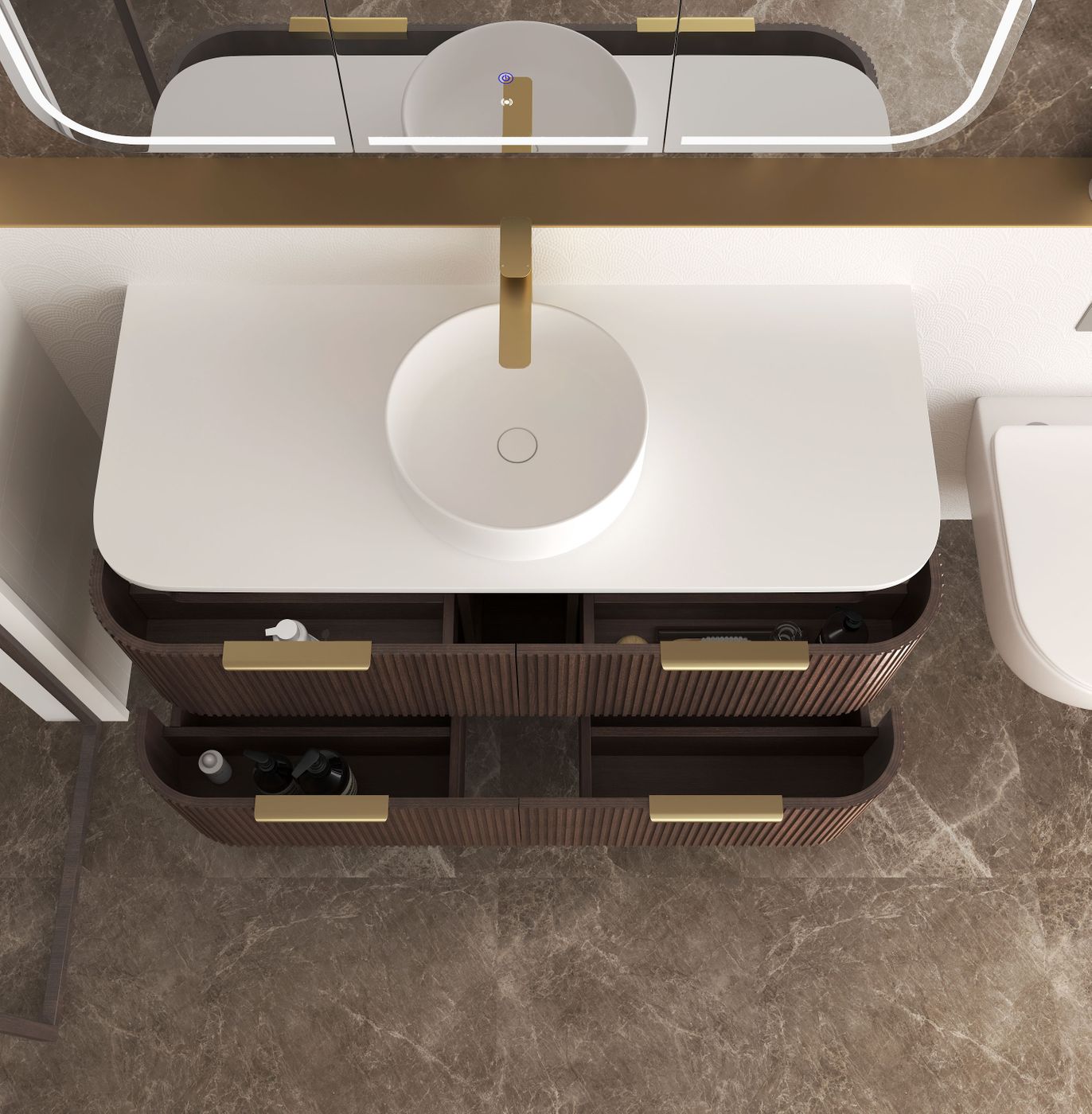 Otti Havana Fluted Wall Hung Curve Vanity | Sable Walnut