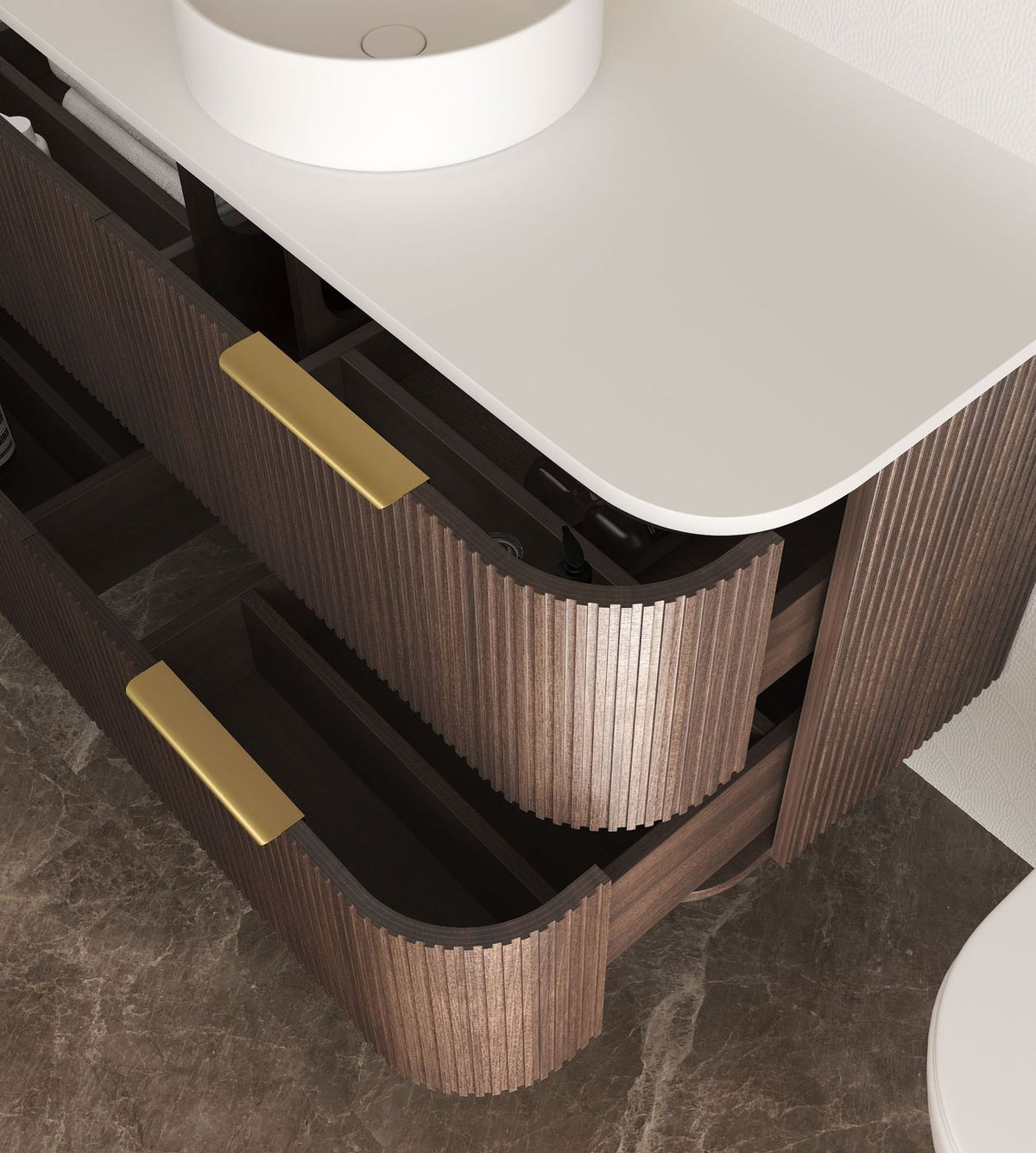 Otti Havana Fluted Wall Hung Curve Vanity | Sable Walnut