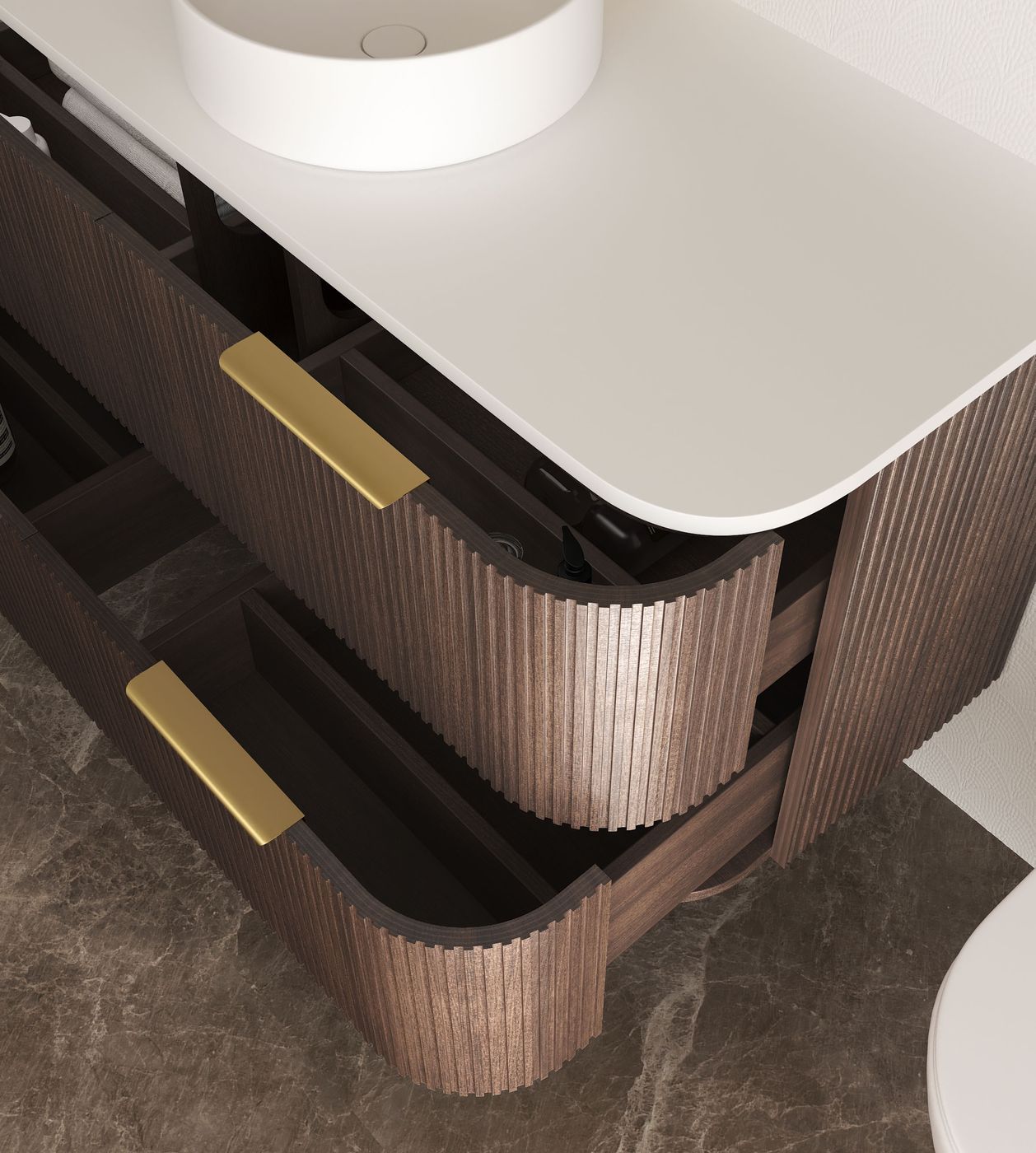 Otti Havana Fluted Wall Hung Curve Vanity | Sable Walnut