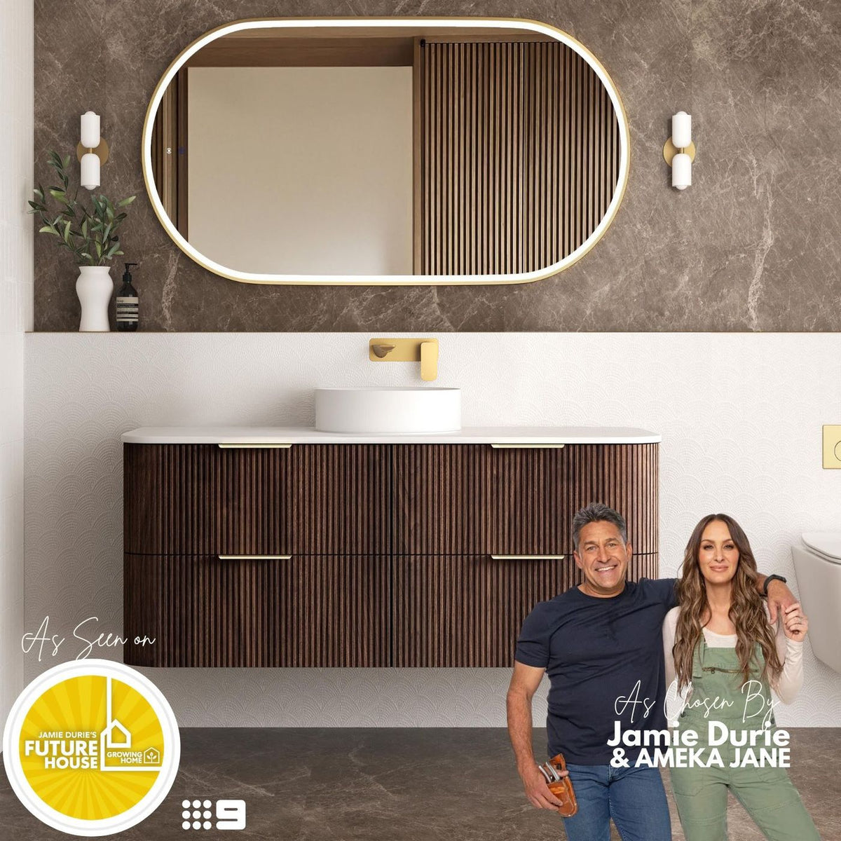 Otti Havana Fluted Wall Hung Curve Vanity | Sable Walnut