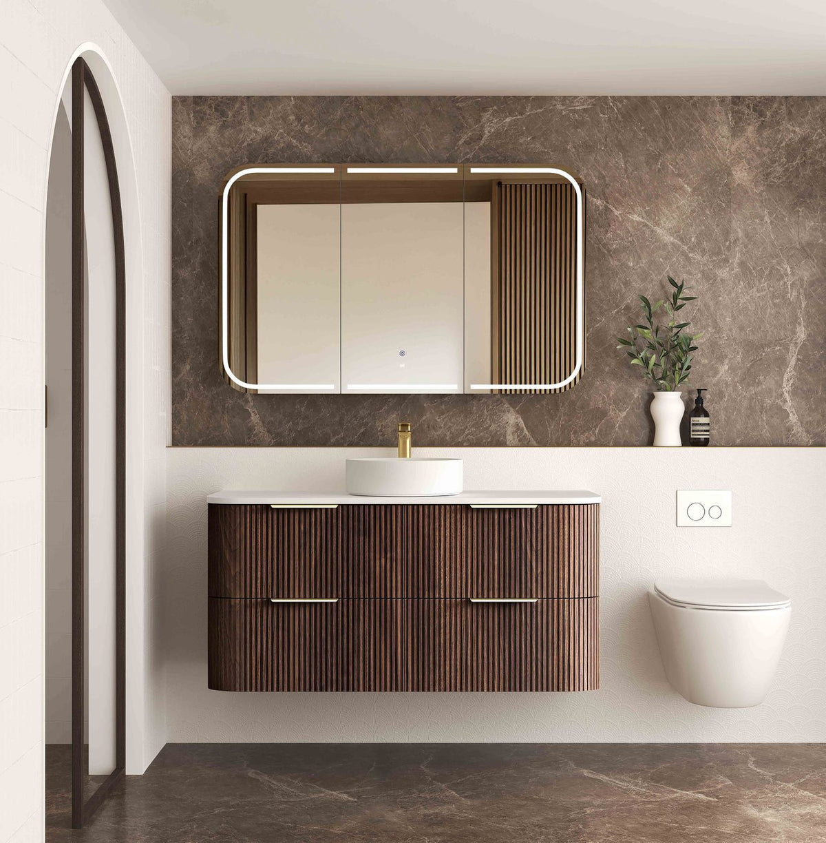 Otti Havana Fluted Wall Hung Curve Vanity | Sable Walnut