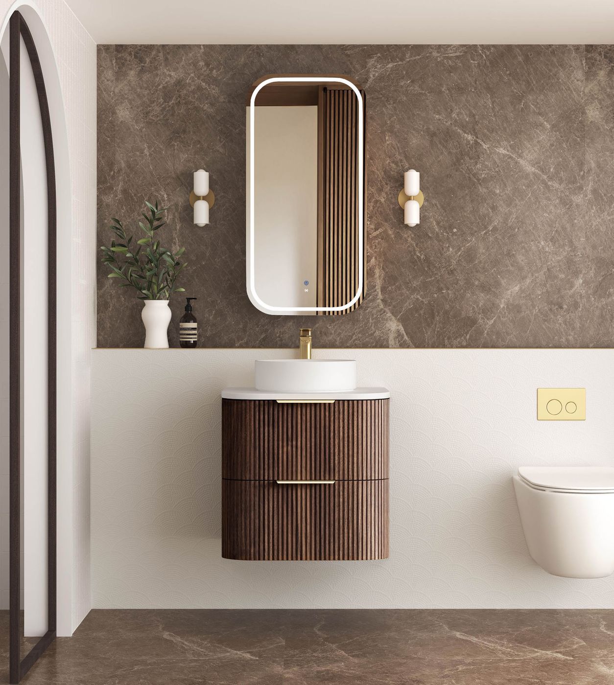 Otti Havana Fluted Wall Hung Curve Vanity | Sable Walnut